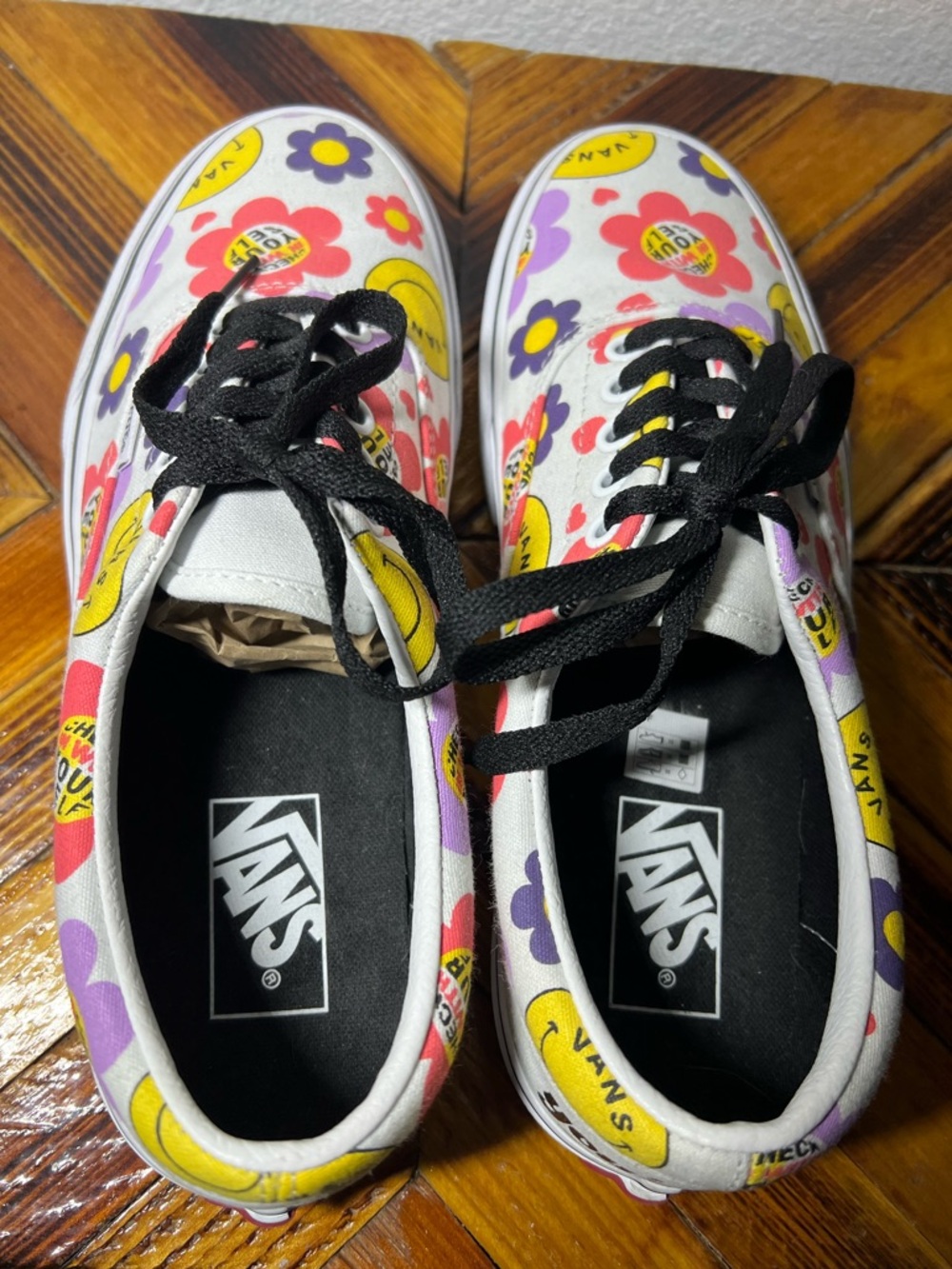 NWOT Vans Multi Floral & Smiley Low-Top Sneakers, Hippie Boho, Womens 8.5 - Picture 5 of 7
